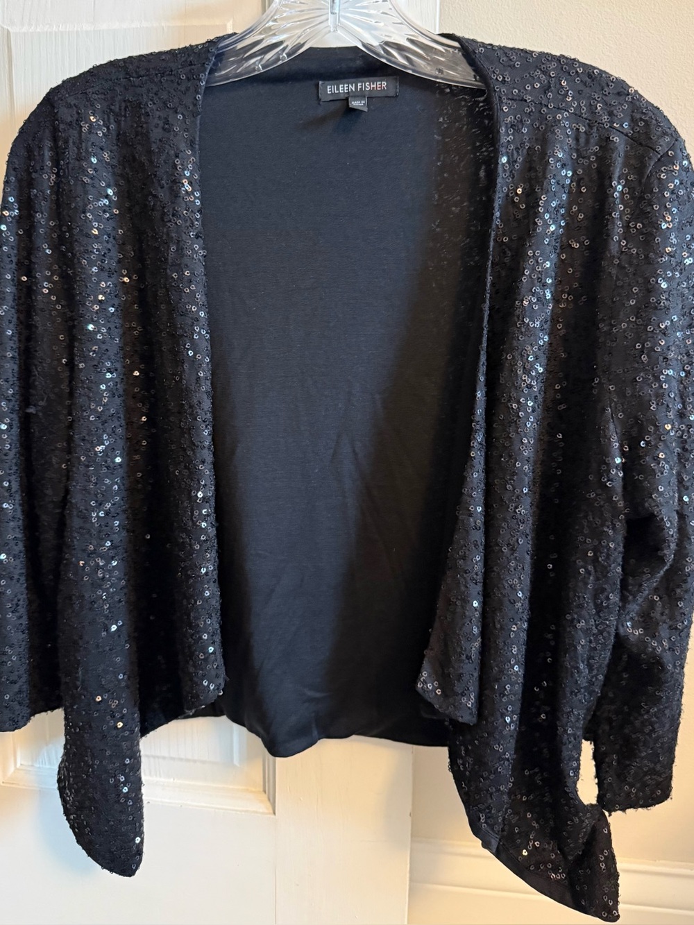 Black Eileen Fisher Sequin Open Cardigan Size Medium